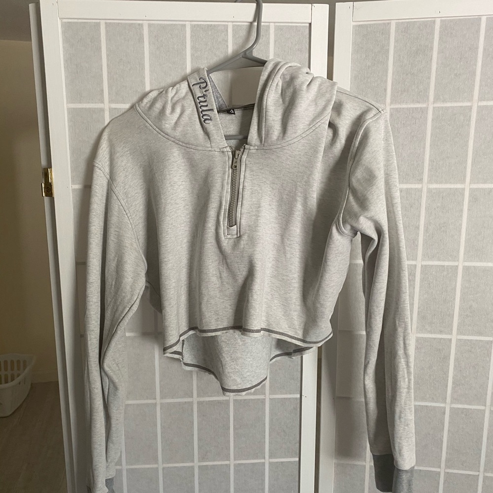 p’tula white crop hoodie 1/4 zip